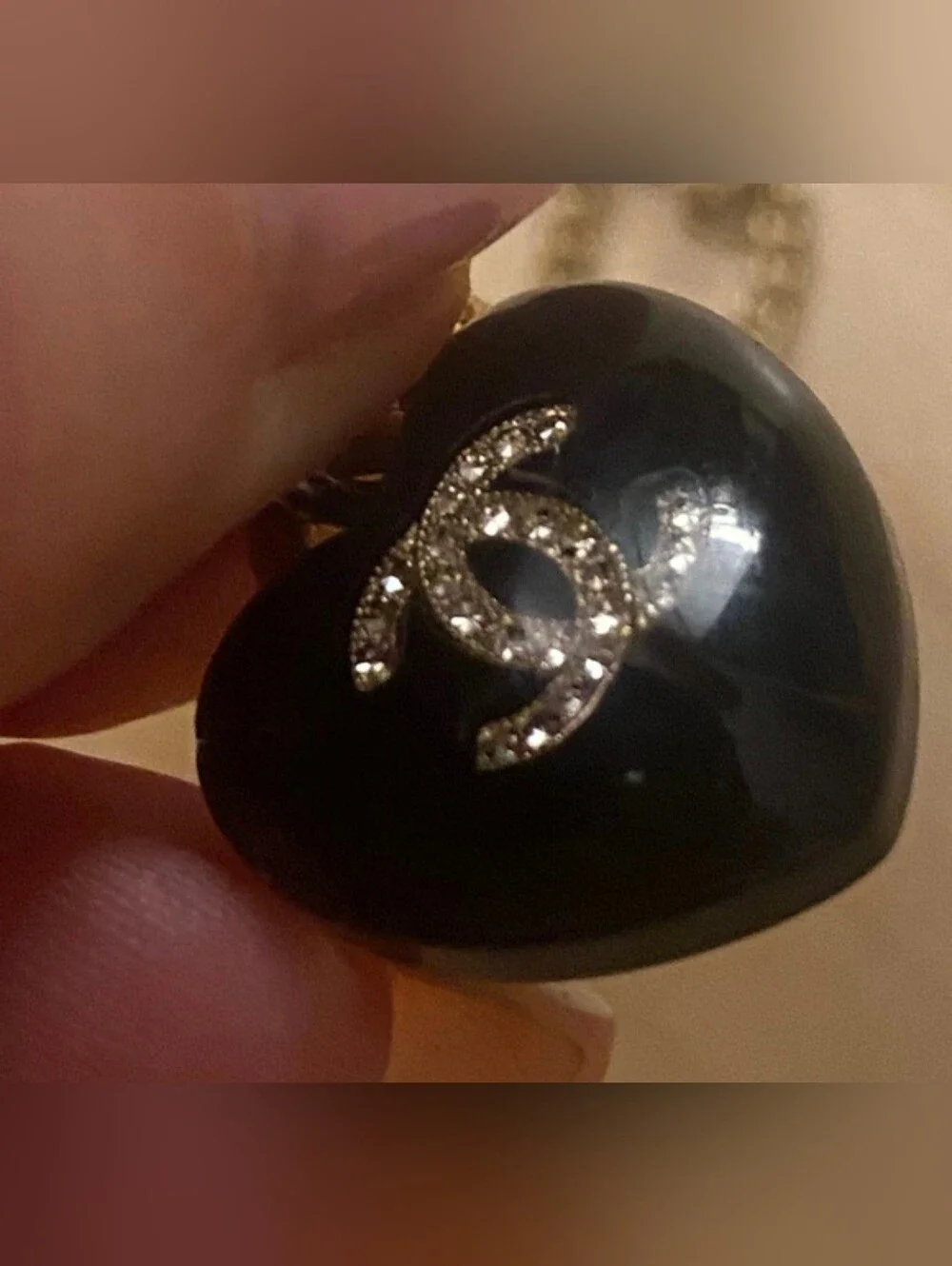 CHANEL Black Heart Pendant Necklace